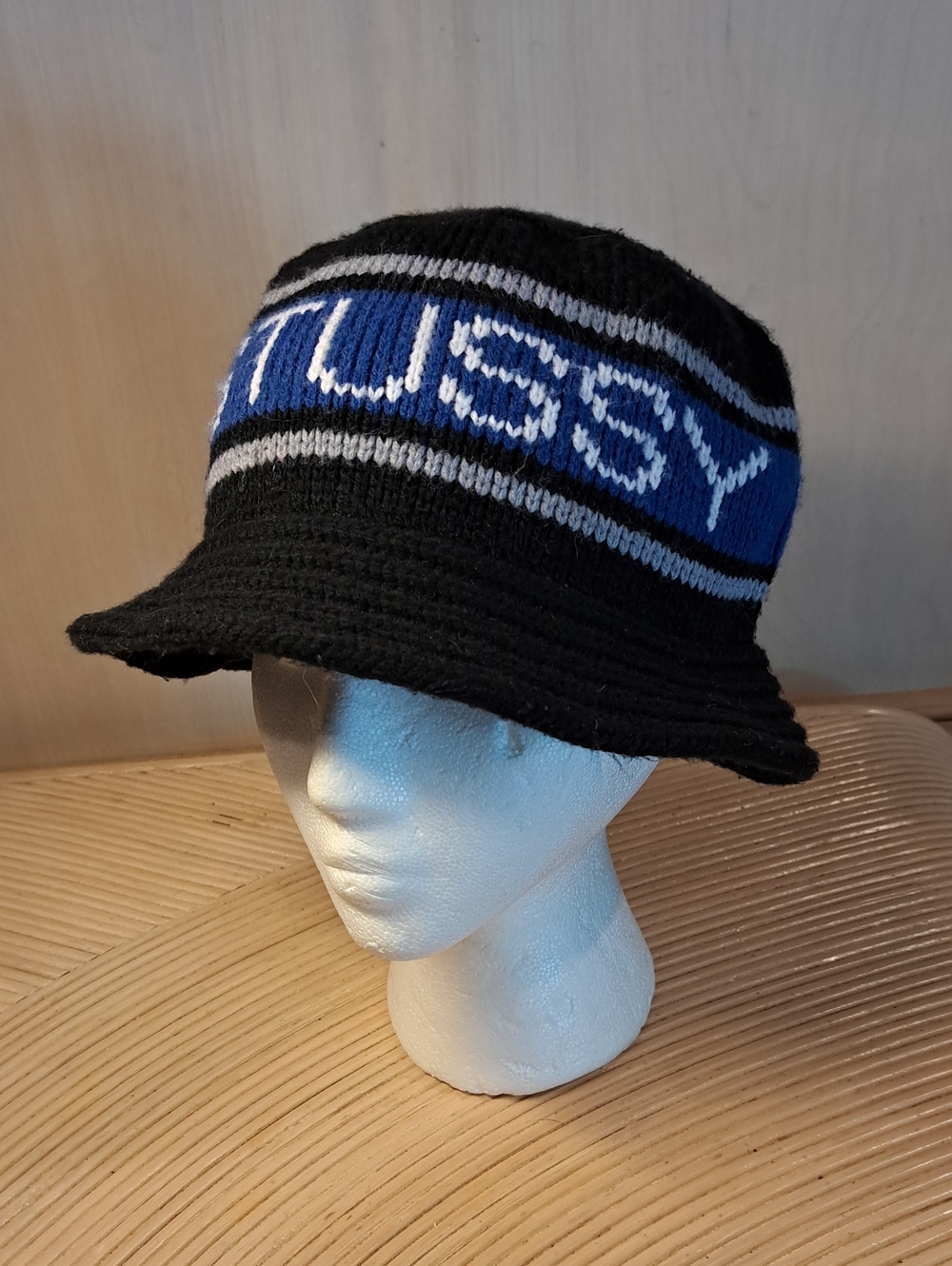 Stussy Vintage 90s Black Knit Bucket Crusher Hat